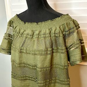 Green Off The Shoulder Lace Shirt